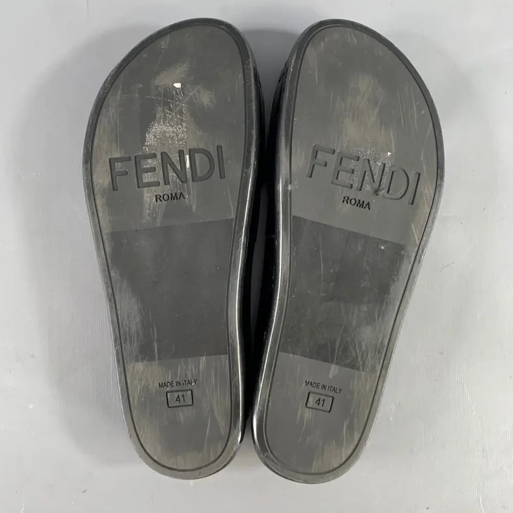 FENDI Size 8 Black Monogram Nylon Slide Sandals